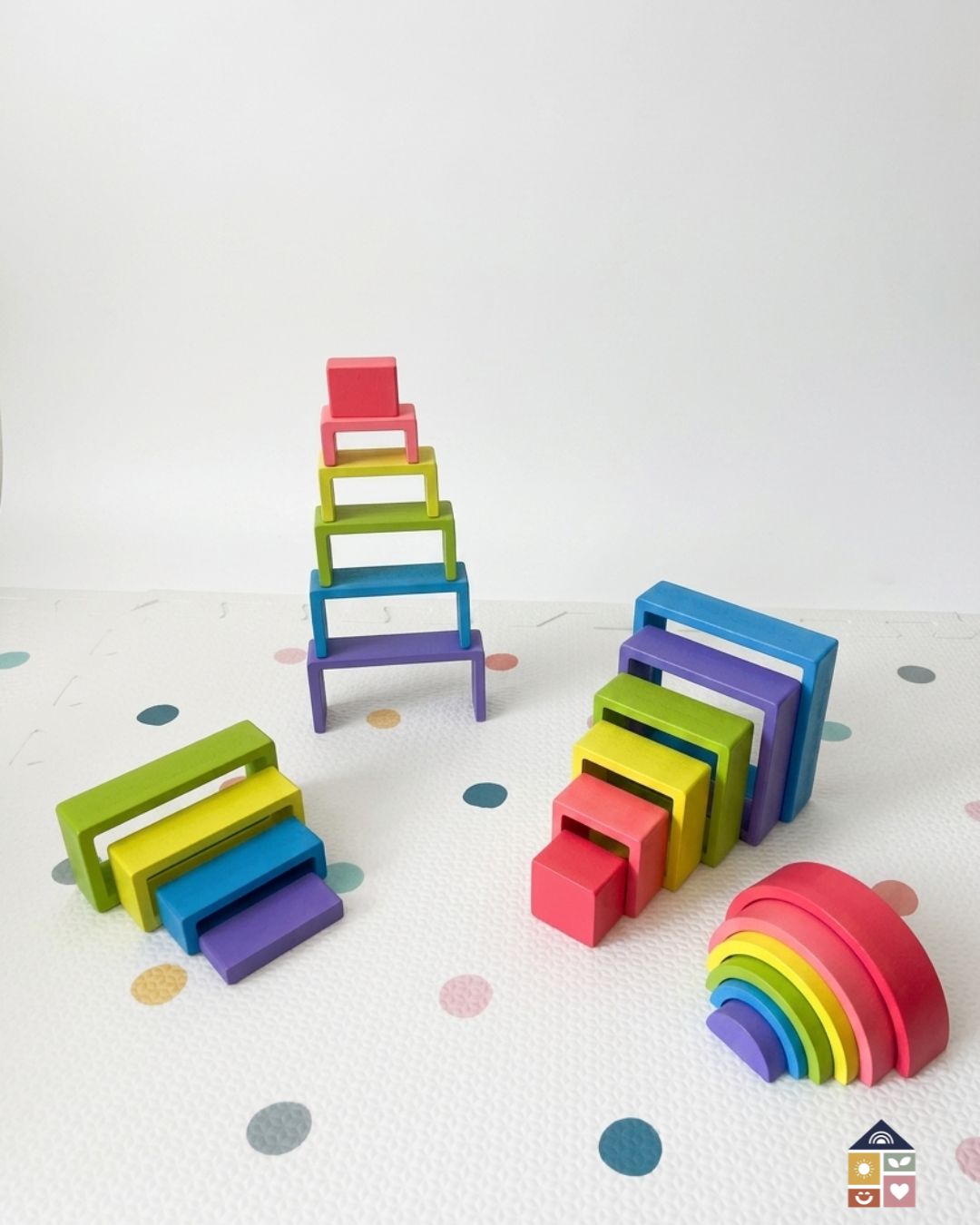 Rainbow Stack-n-Nest Montessori wooden blocks