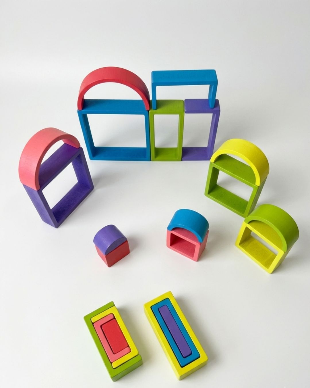 Rainbow Stack-n-Nest Montessori wooden blocks