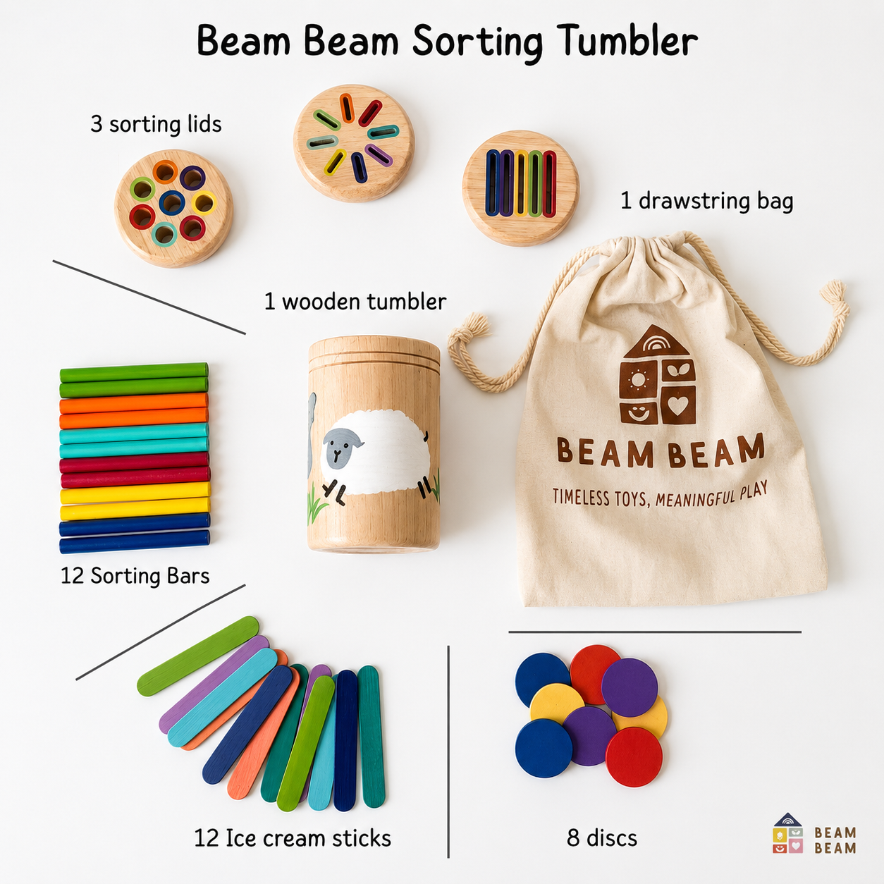 Beam Beam Sorting Tumbler – Montessori Wooden Sorting Toy