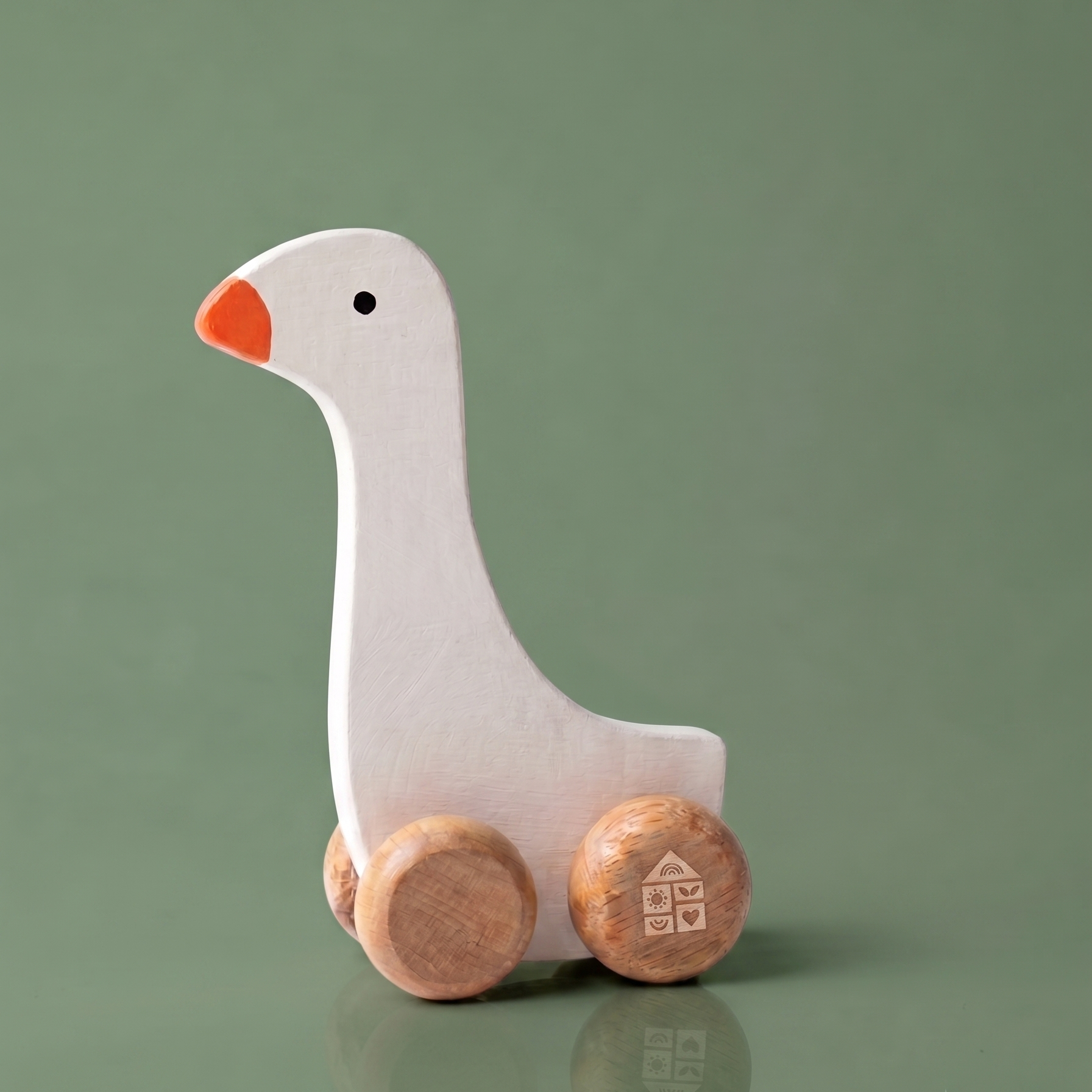 Wooden Goose Push Toy on Wheels