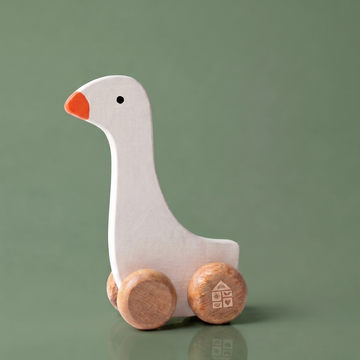 Wooden Goose Push Toy on Wheels