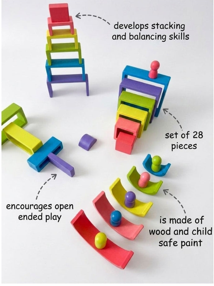 Rainbow Stack-n-Nest Montessori wooden blocks