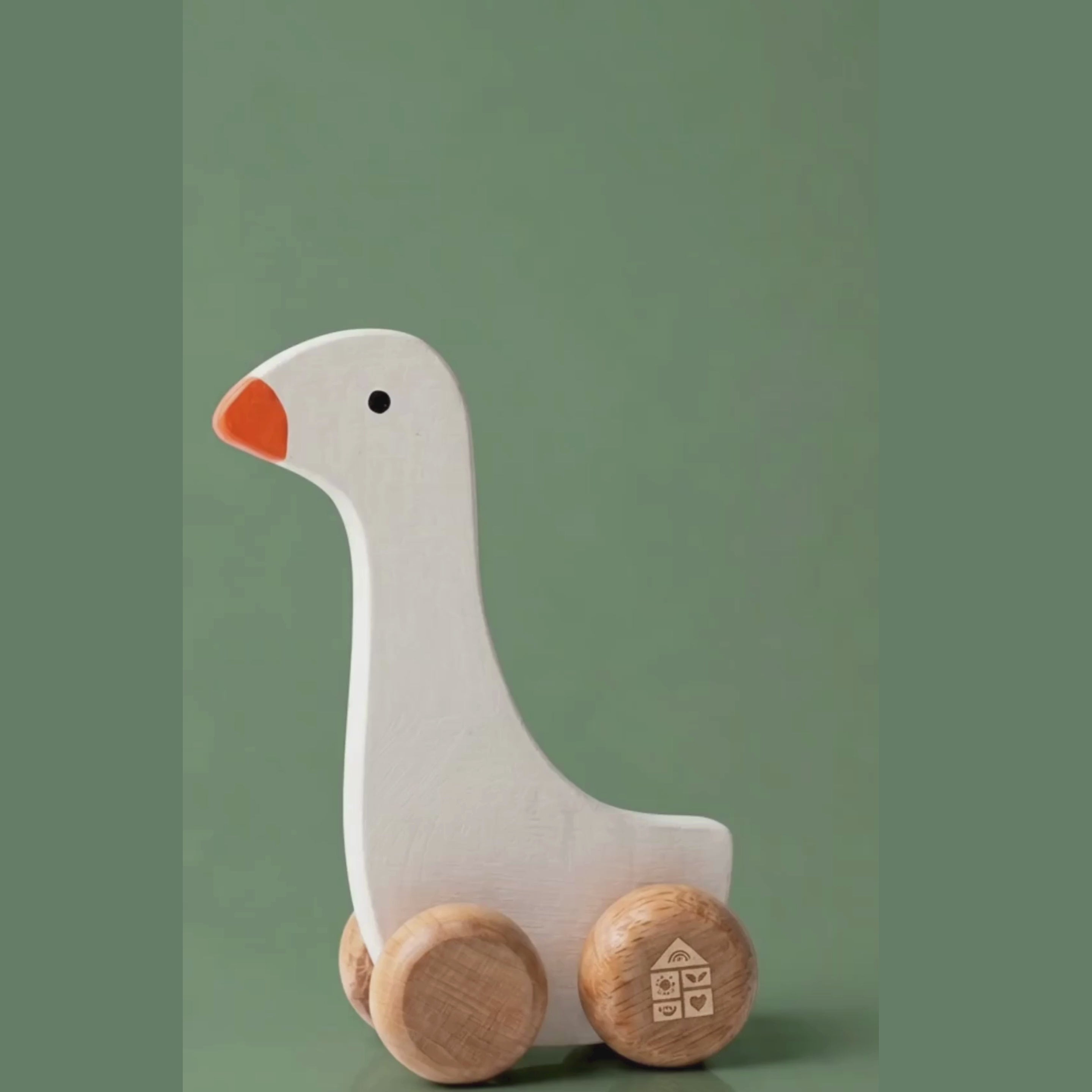 Wooden Goose Push Toy on Wheels
